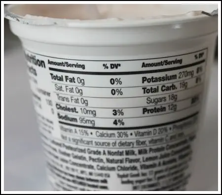 yoplait yogurt  nutrition label