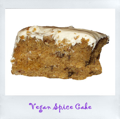 vegan spice cake with Tofutti cream cheese frosting