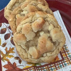 Masterpiece White Chocolate Macadamia Nut Cookies with cornstarch.