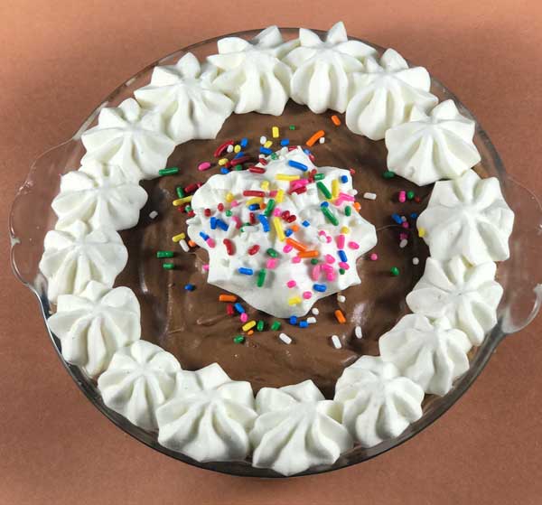Hershey Bar Pie made with melted milk chocolate and marshmallows.