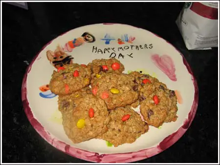 Nutty for Oats Cookies on a plate that says Happy Mother's Day.