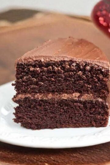 Pat's Chocolate Cake made with Half & Half and frosted with chocolate sour cream frosting.