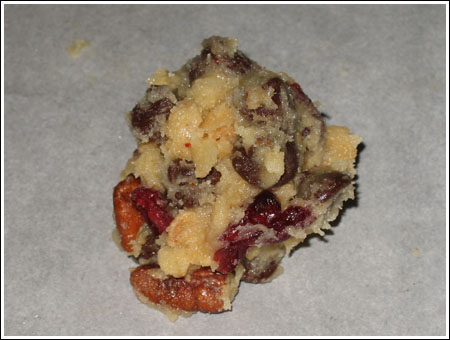 jumble cookies dough on parchment paper.