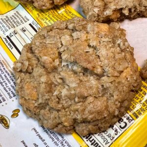 Oatmeal Scotchies recipe from the side of the butterscotch morsels bag showing texture of cookie.