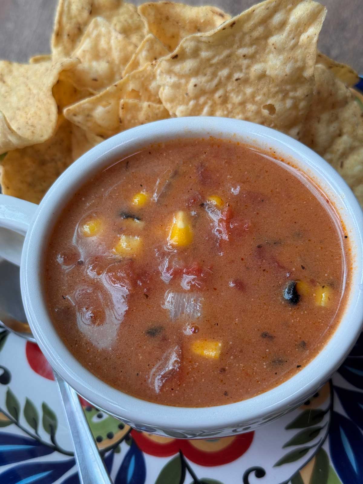 A quick tortilla soup recipe with enchilada sauce.