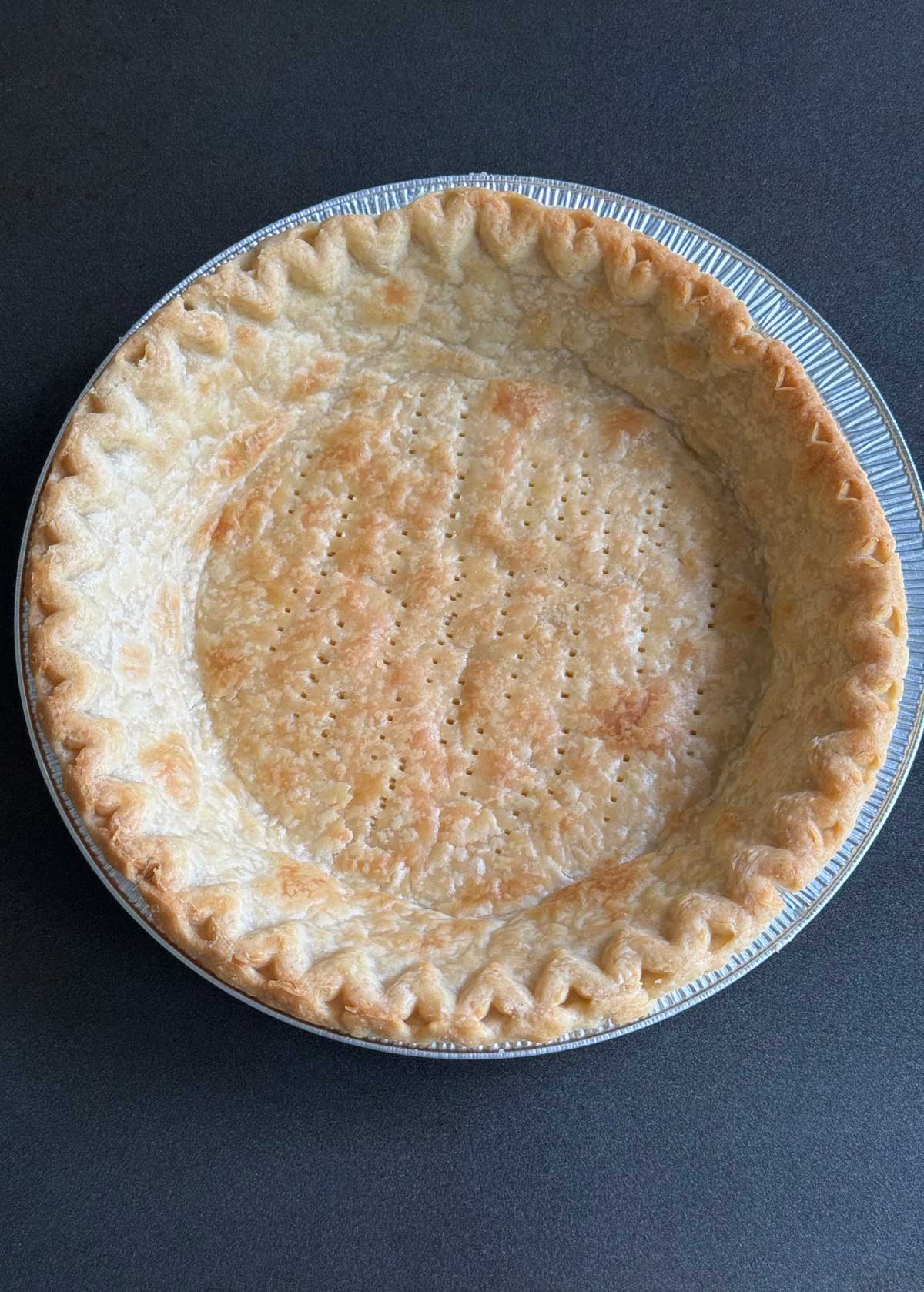 A baked Marie Callender's Pie Shell to be used for copycat Baker's Square Lemon Supreme Pie