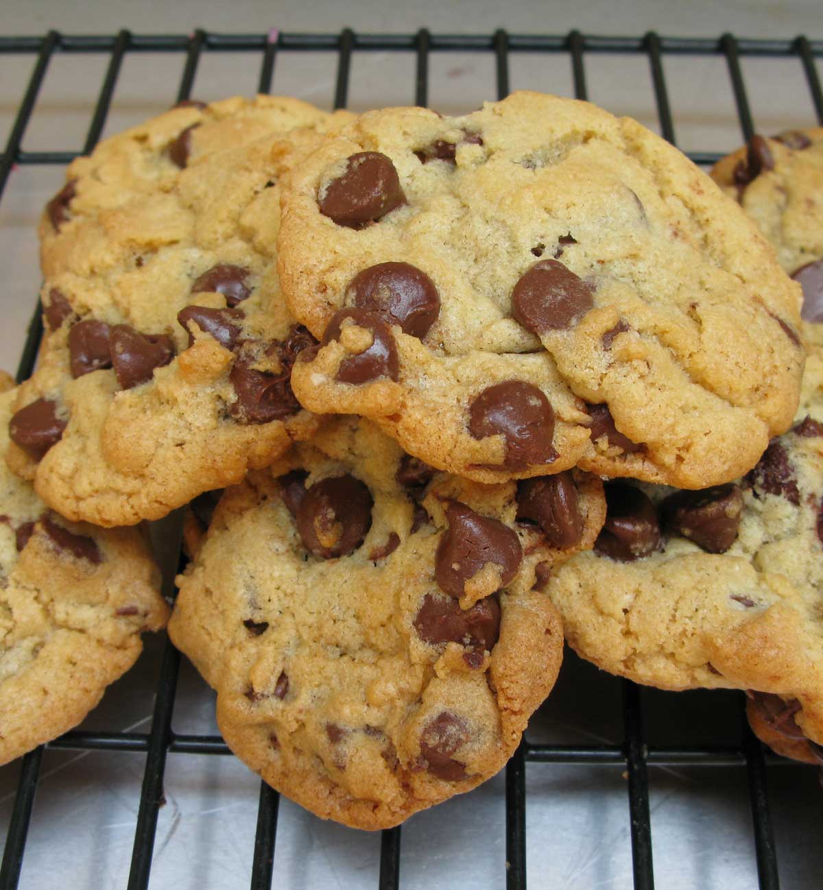 Crunchy chocolate chip cookies made with butter