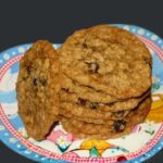 Thin and Chewy Oatmeal Cookies recipe showing bendy cookies.