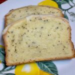 Slice of lemon yogurt pound cake made with Greek yogurt and White Lily flour