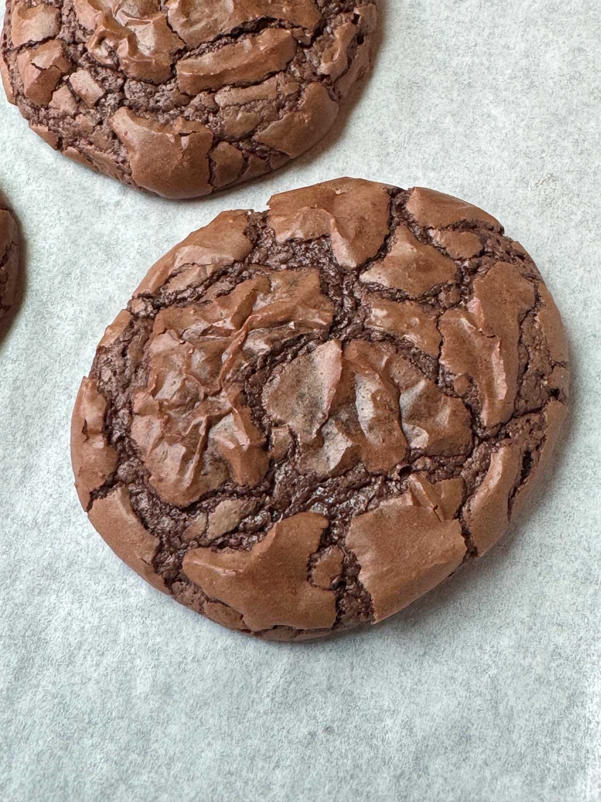 Recipe for crackly topped soft and fudgy brownie cookies