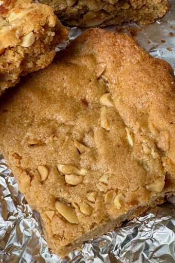 Redbook Peanut Butter Blondies Recipe with sugar amount.