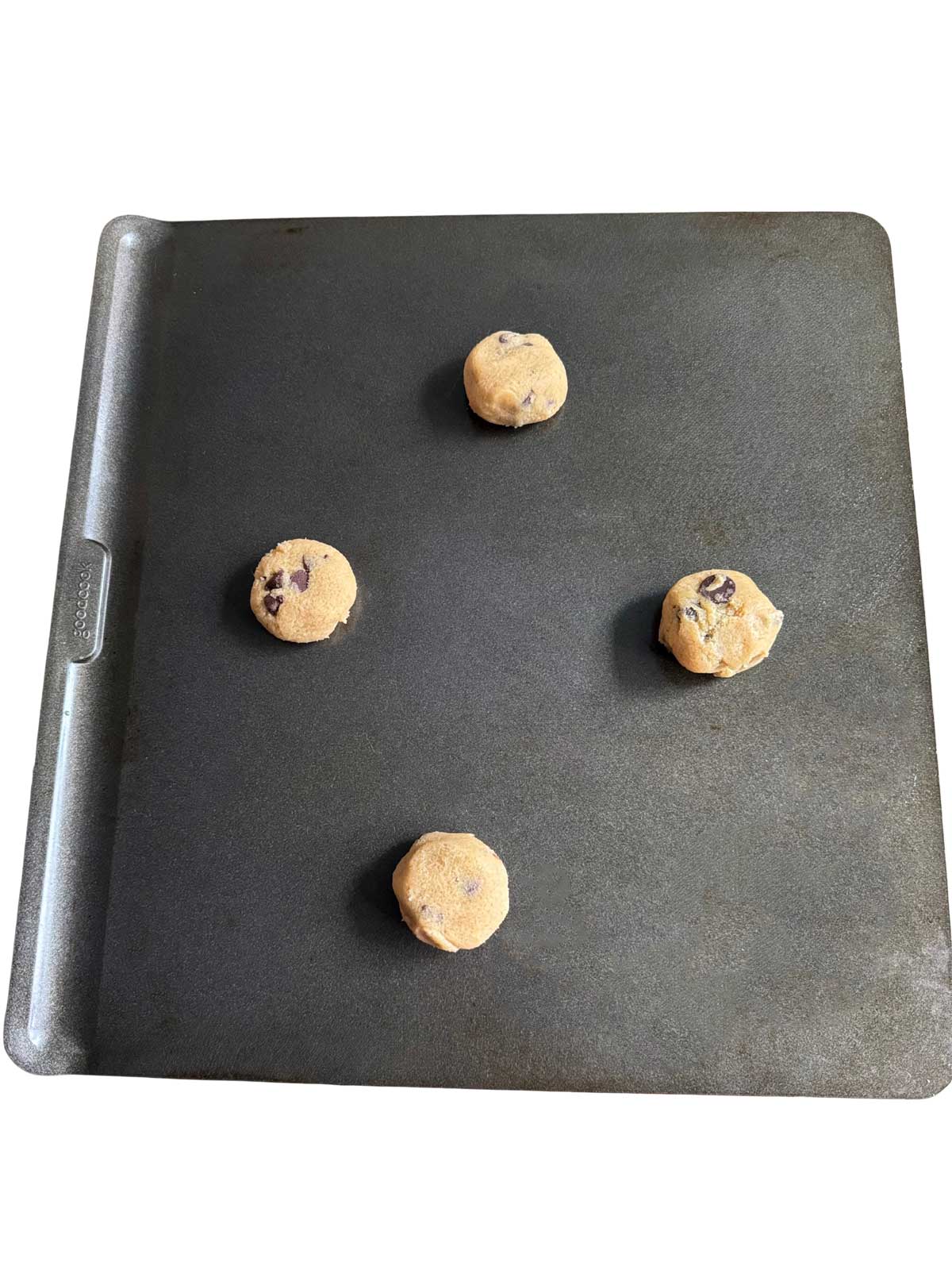 Alexis's Brown Sugar Chocolate Chip Cookie dough on an insulated baking sheet.