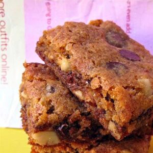 Malted Milk Blondies or Brewer's Blondies baked in a 7x11 or 8-inch square pan.