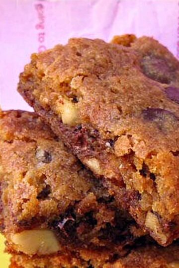Malted Milk Blondies or Brewer's Blondies baked in a 7x11 or 8-inch square pan.