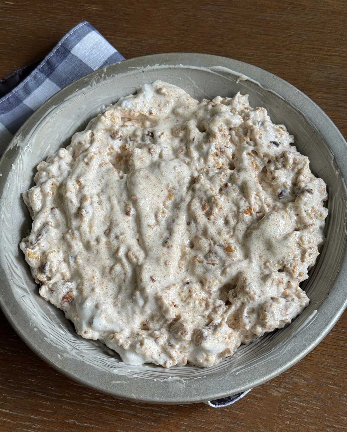 An Unbaked Graham Cracker Pie with egg whites.