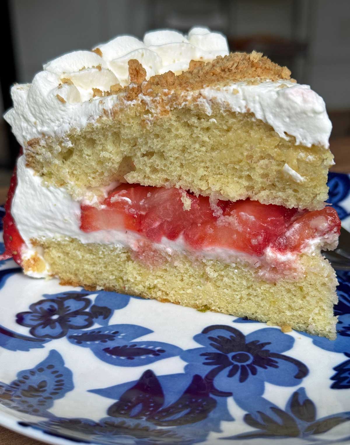 Strawberries & Cream Cake recipe with an olive oil sponge.