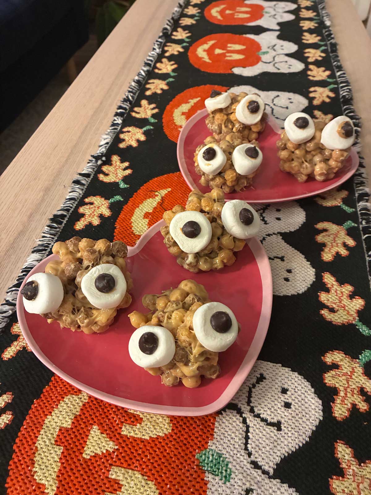 Swamp Monsters easy Halloween cookies made with Reese's Puffs cereal, marshmallows and chocolate chips.