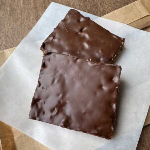 Eggless Chewy Peanut Butter Bars with Chocolate Topping