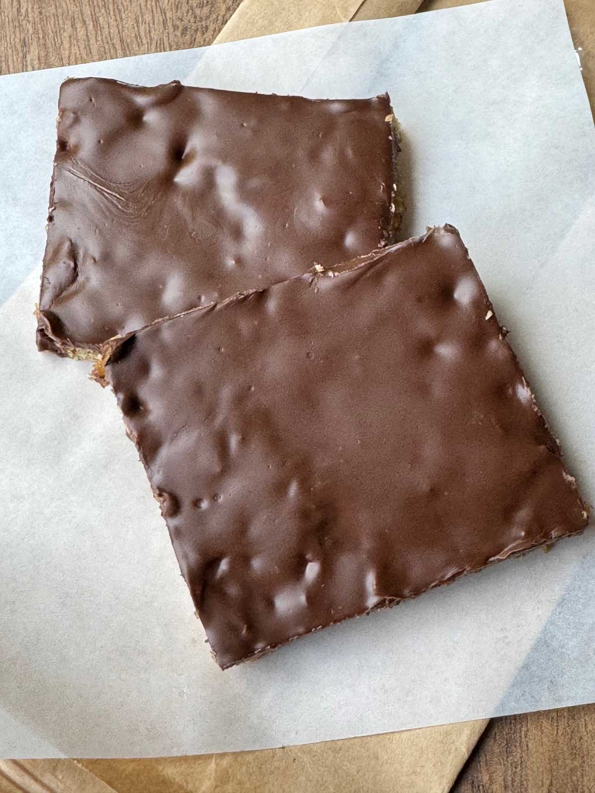 Eggless Chewy Peanut Butter Bars with Chocolate Topping