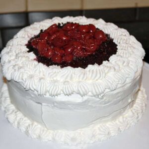 Black Forest Cake made with the Black Magic Cake recipe and homemade cherry pie filling.