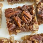 Maple Pecan Bars recipe cut into squares.