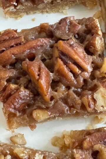 Maple Pecan Bars recipe cut into squares.