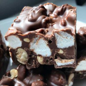 Lake Travis Mud is an Austin, TX named candy that is really an easy Rocky Road no bake fudge.