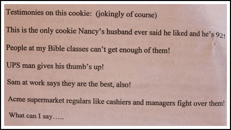 testimony compliments for soft sugar cookies with a secret ingrediet.