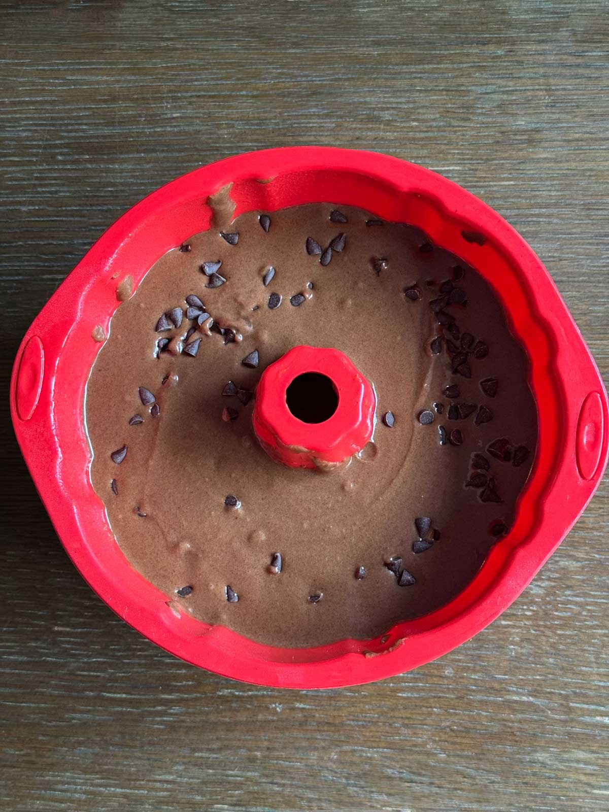 Maida Heatter's 86-Proof Chocolate Cake in a silicone Bundt pan.