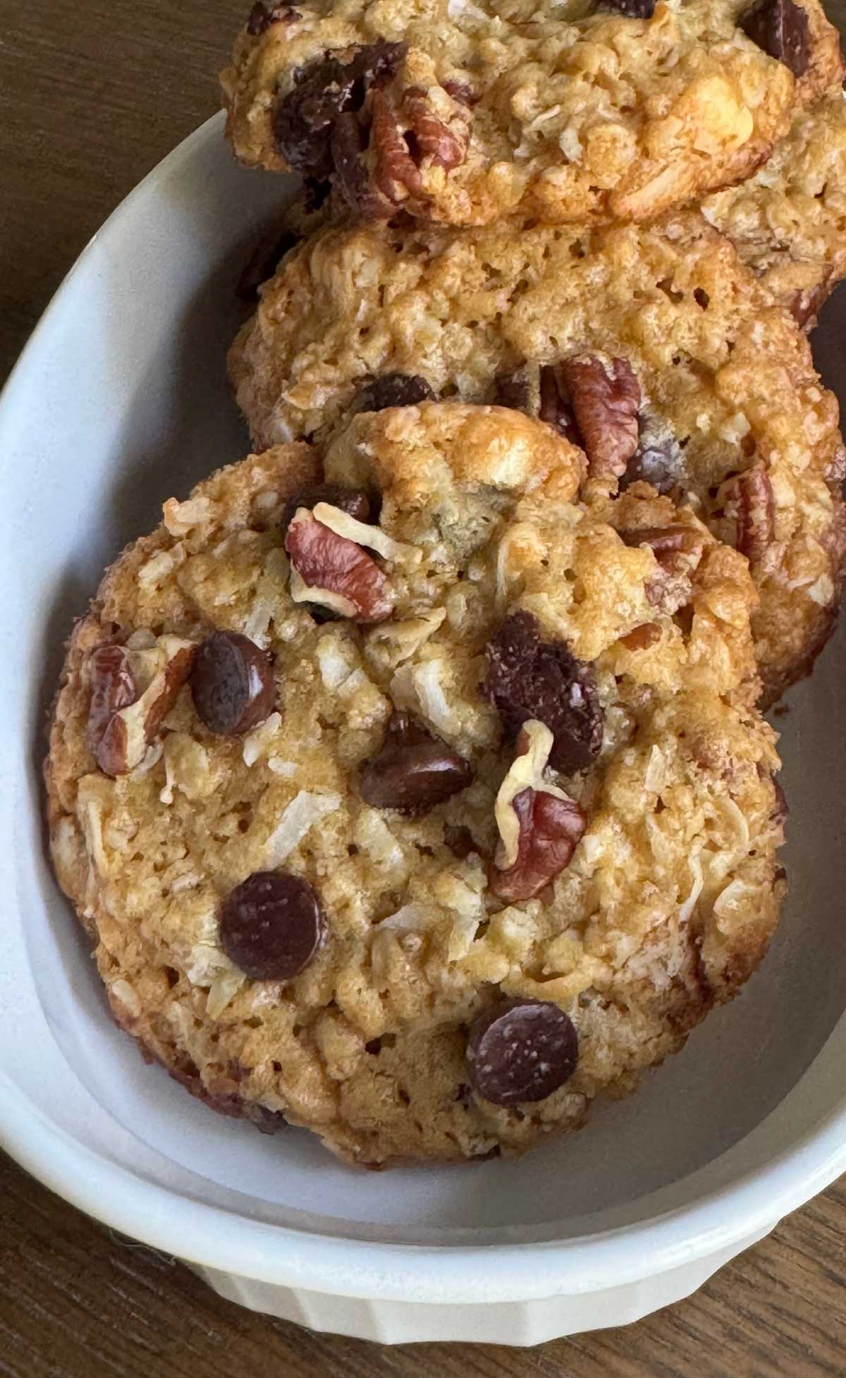 Alabama Cookies are chewy coconut and pecan chocolate chip cookies with Rice Krispies.