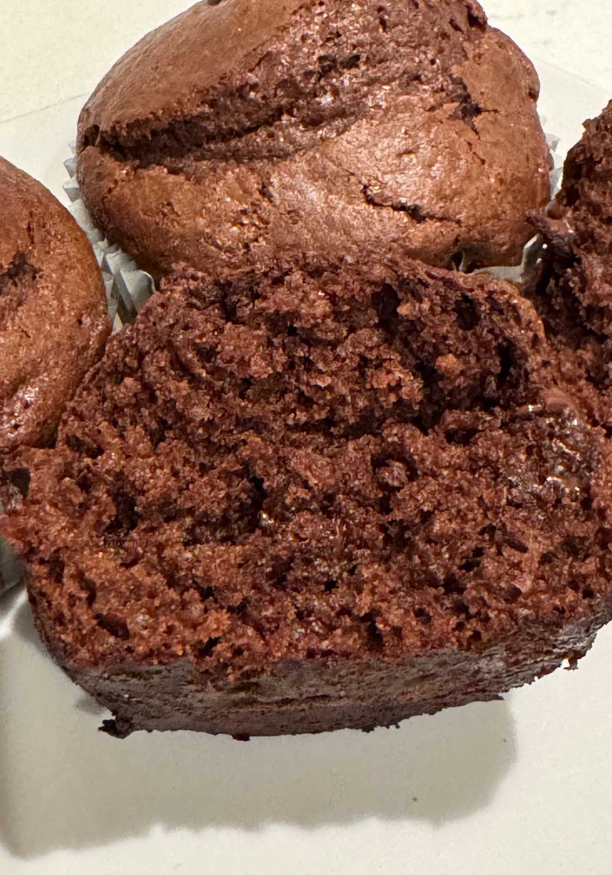 Small batch chocolate muffins made with self-rising flour.
