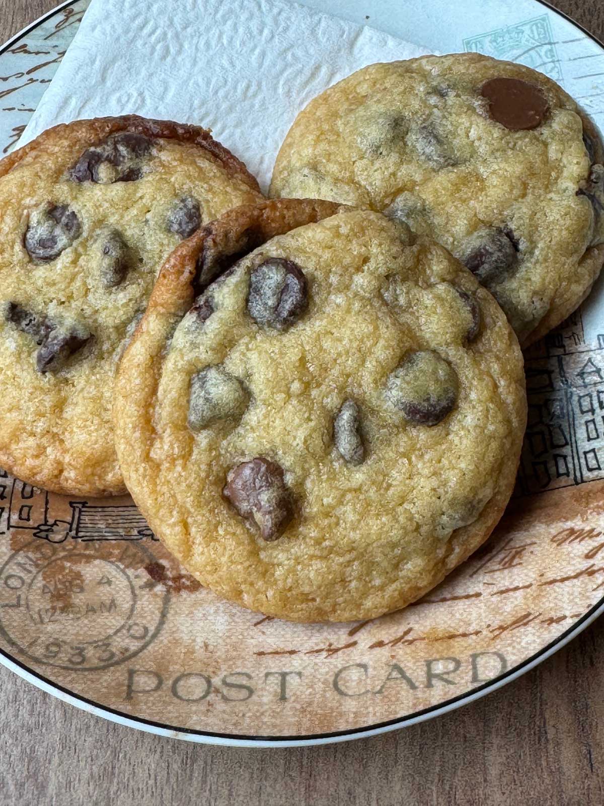 Chocolate Chip Cookies made with non-aluminum containing King Arthur unbleached self-rising flour.