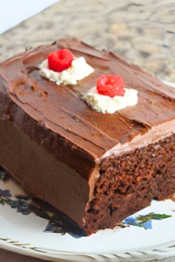 Brownstone Front Cake with chocolate frosting.