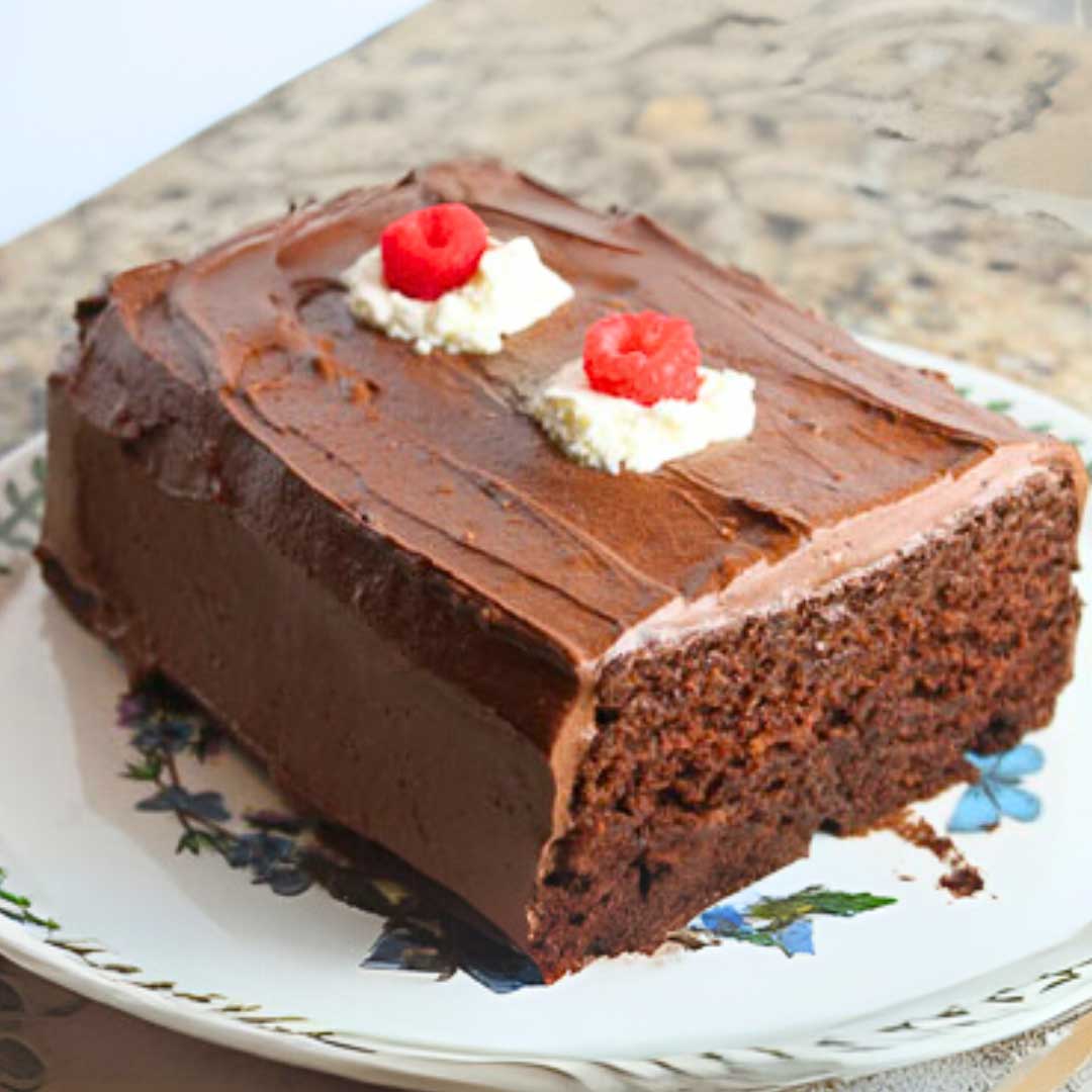 Brownstone Front Cake with chocolate frosting.