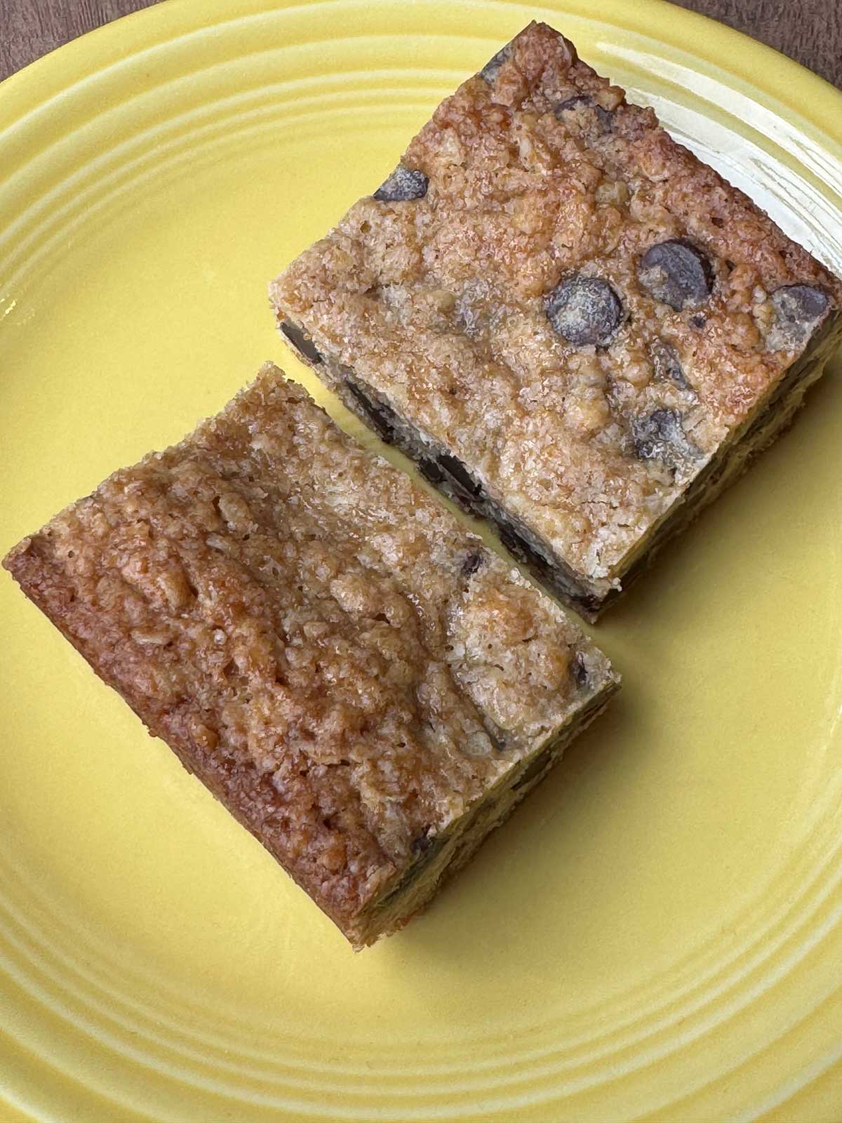 Oatmeal Chocolate Chip Bar Cookies made with quick oats.