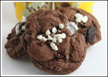 Double Chocolate Dream Cookies topped with Nestle Toppers