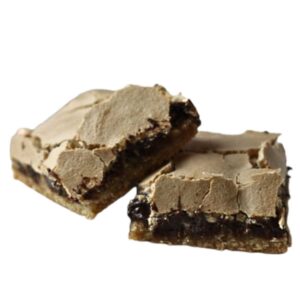 Brown sugar meringue topped Halfway Cookies are bar cookies with chocolate chips and egg white.