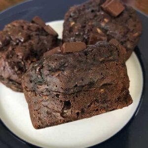 Chocolate Zucchini Muffins recipe that calls for an allulose blend, Splenda Magic Baker.