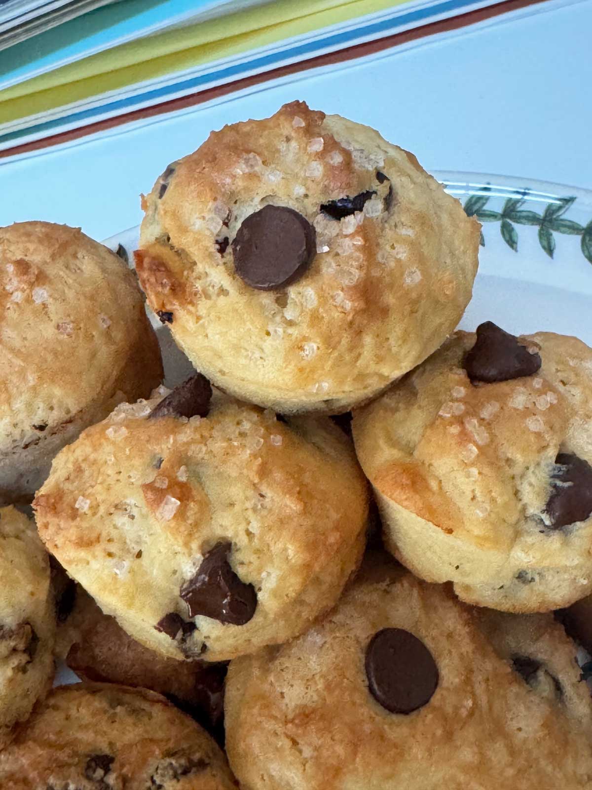 Butterscotch or Chocolate Chip Mini Muffins made with yogurt or sour cream.