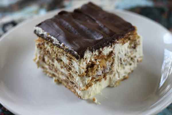 chocolate eclair cake in an 8 inch square dish