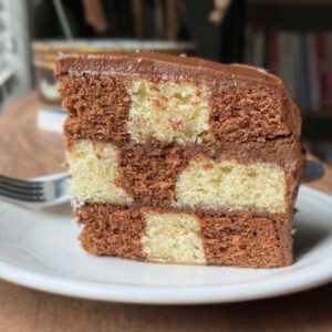 Checkerboard Cake with Chocolate Frosting recipe