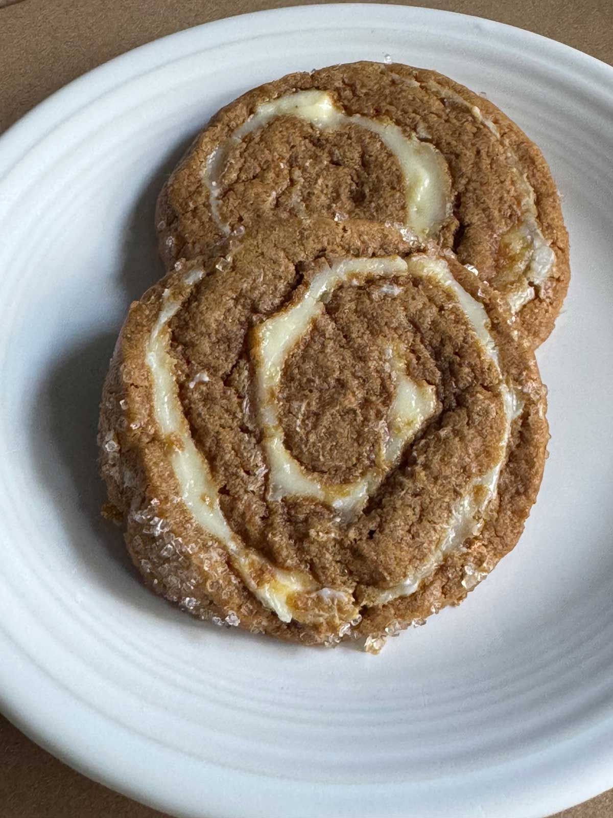 Cheesecake Ginger Cookies are soft, spicy cookies with a pinwheel of cream cheese.