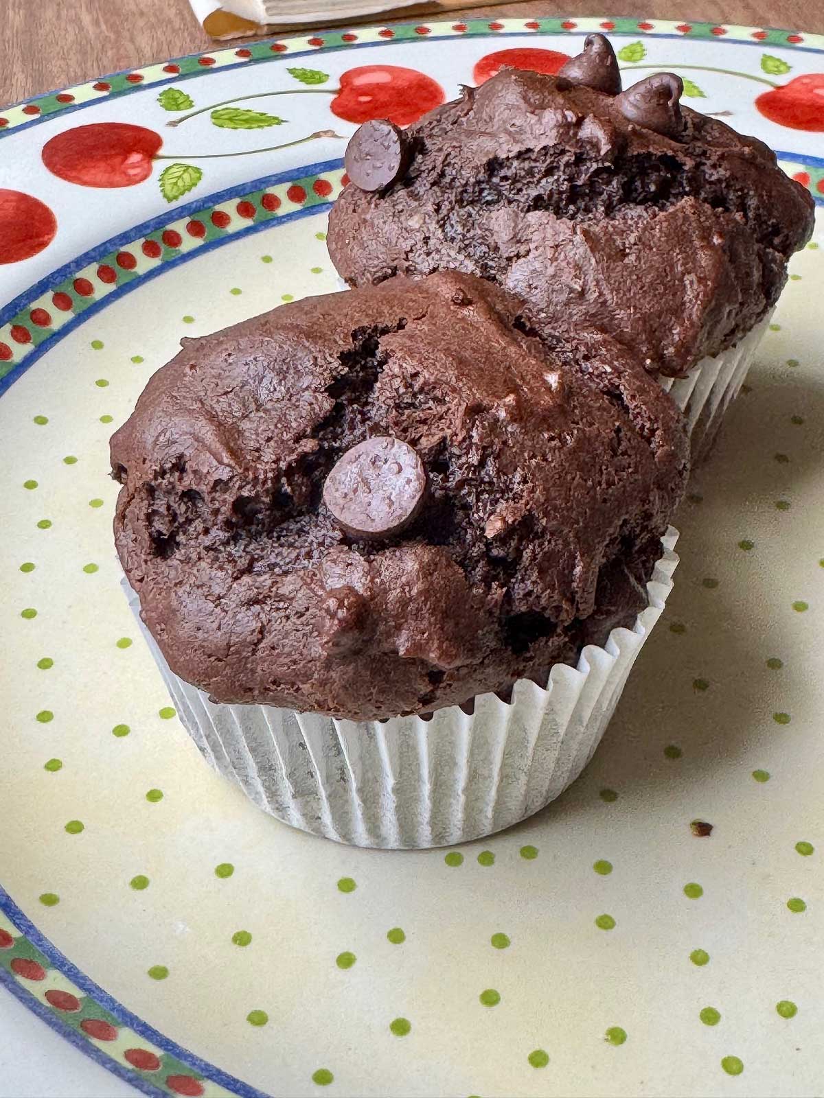 A recipe for chocolate muffins where apple butter stands in for some of the oil and adds moisture.