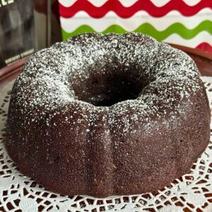 An old chocolate bourbon cake recipe rewritten to fit a 6-cup capacity fluted pan
