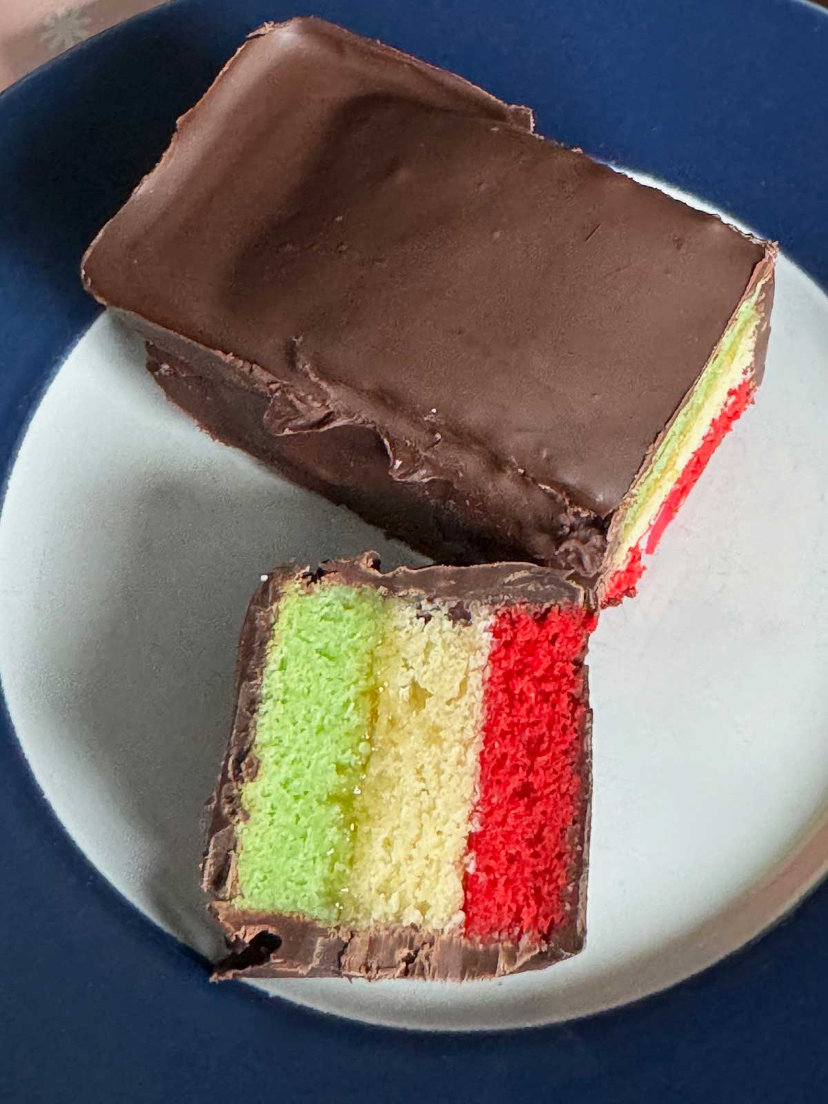 Rainbow Cookies or Tri-Colore Cookies made in silicone loaf pan