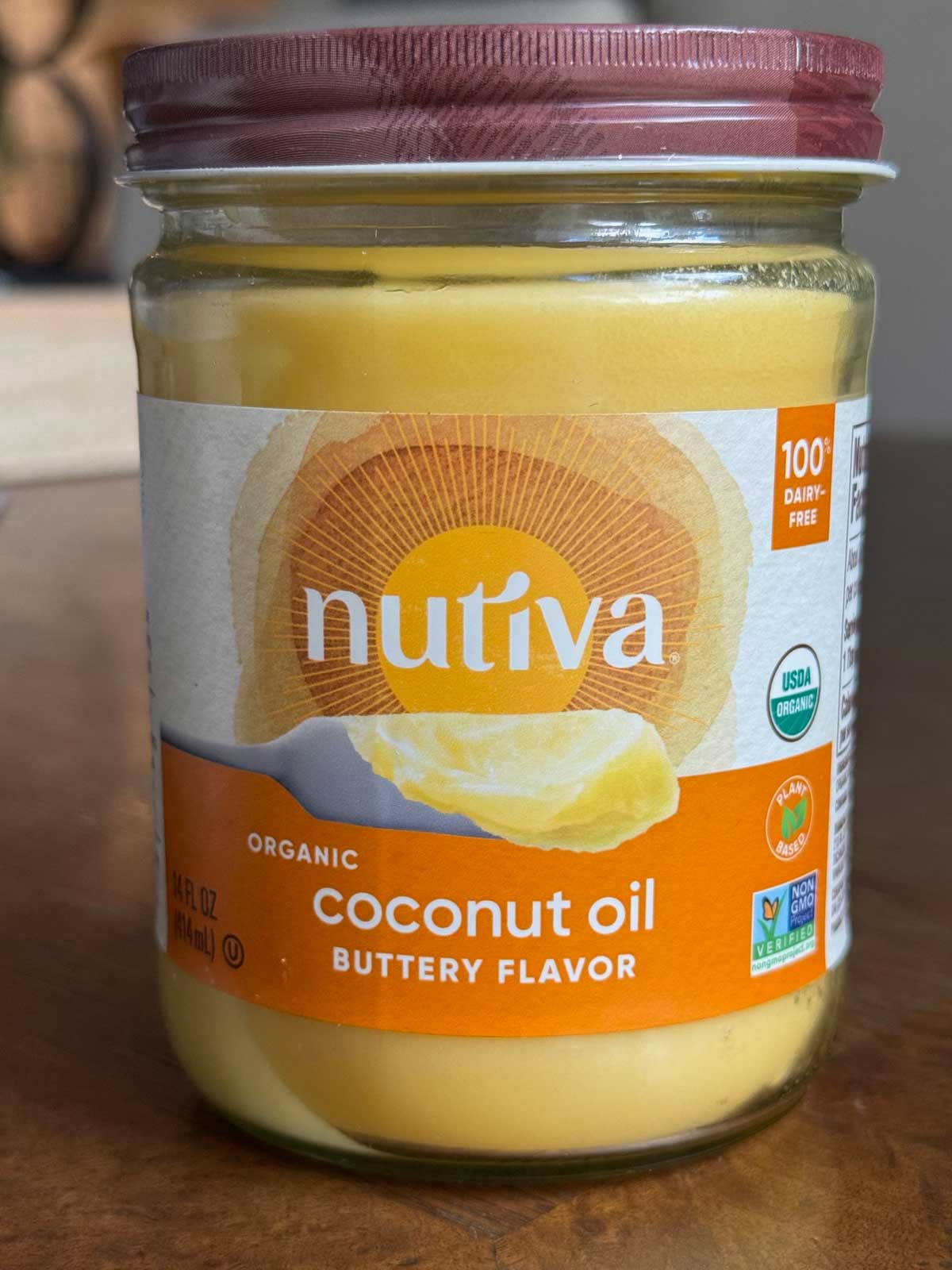 Nutiva buttery coconut oil to be used in Vegan chocolate chip cookies with coconut oil recipe.