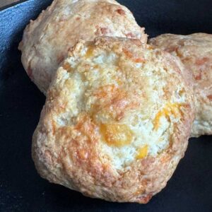 Recipe for Cheddar Cheese Biscuits that starts with a homemade mix with powdered milk.