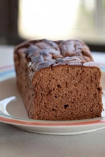Chocolate Angle Food Cake baked in a loaf pan.