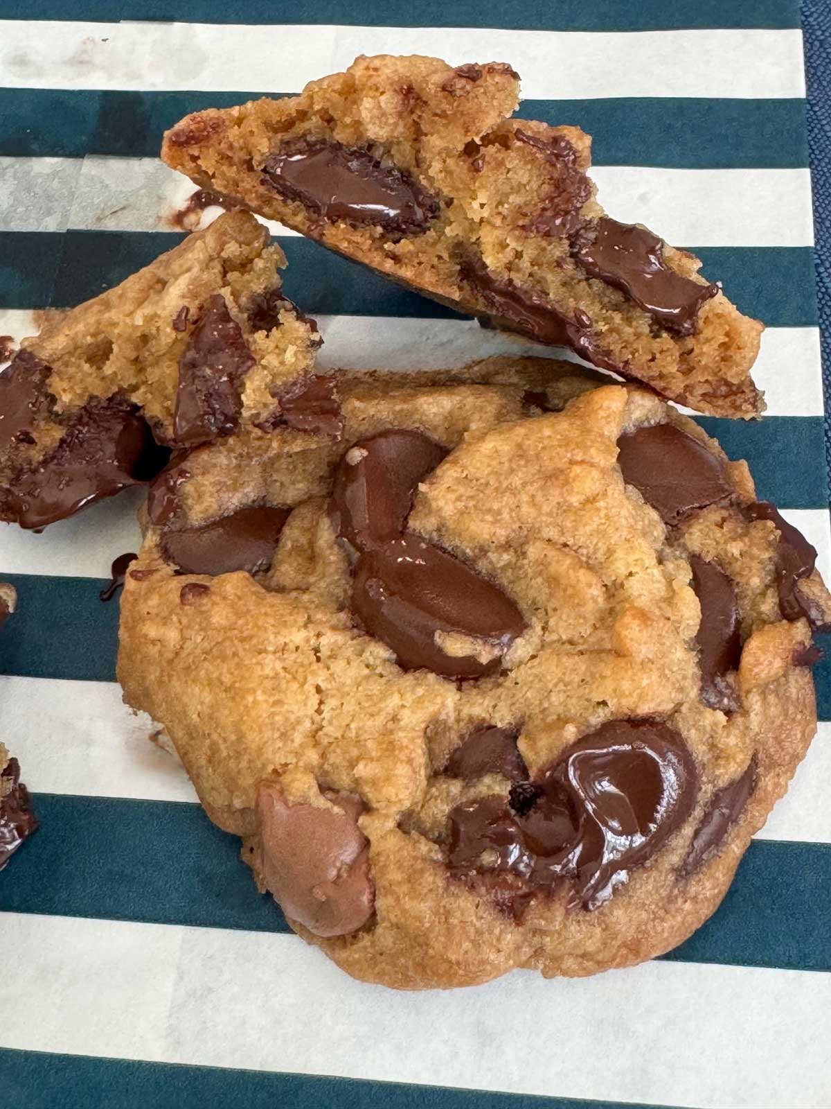 kelapo Broken vegan chocolate chip cookies showing texture.