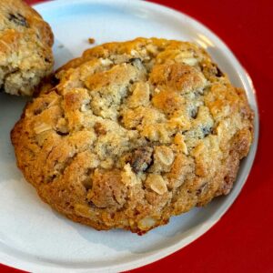 Thick oatmeal raisin cookies made with bread flour and European style butter.